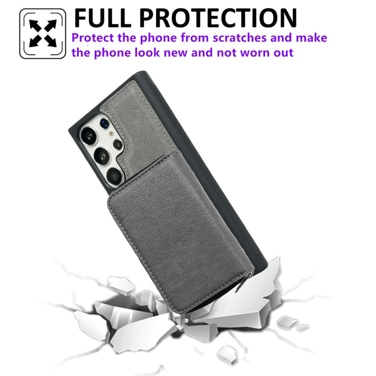 For Samsung Galaxy S22 Ultra 5G Solid Color Zipper 11-Card Slots Bag Phone Case with Lanyard