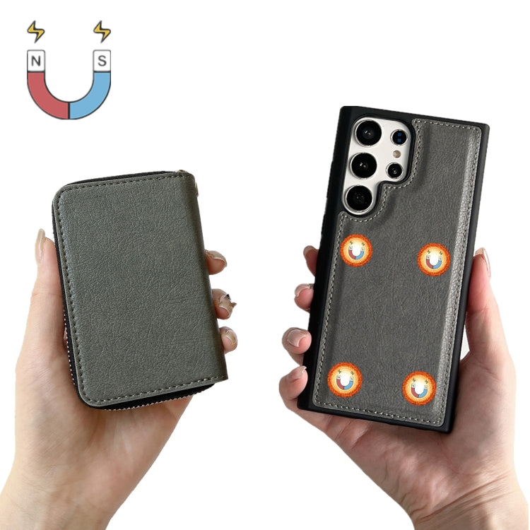 For Samsung Galaxy S22 Ultra 5G Solid Color Zipper 11-Card Slots Bag Phone Case with Lanyard