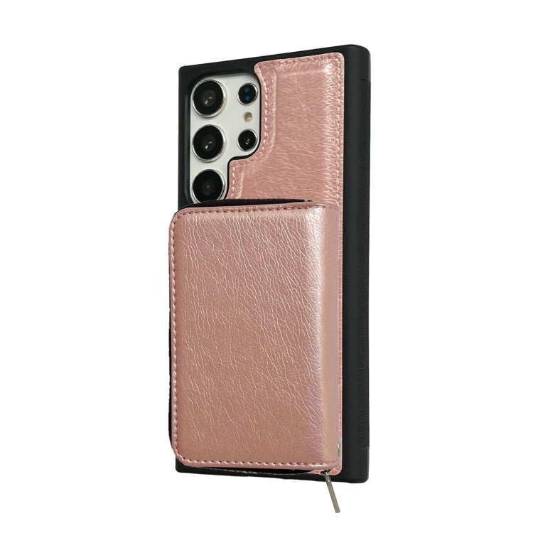For Samsung Galaxy S22 Ultra 5G Solid Color Zipper 11-Card Slots Bag Phone Case with Lanyard