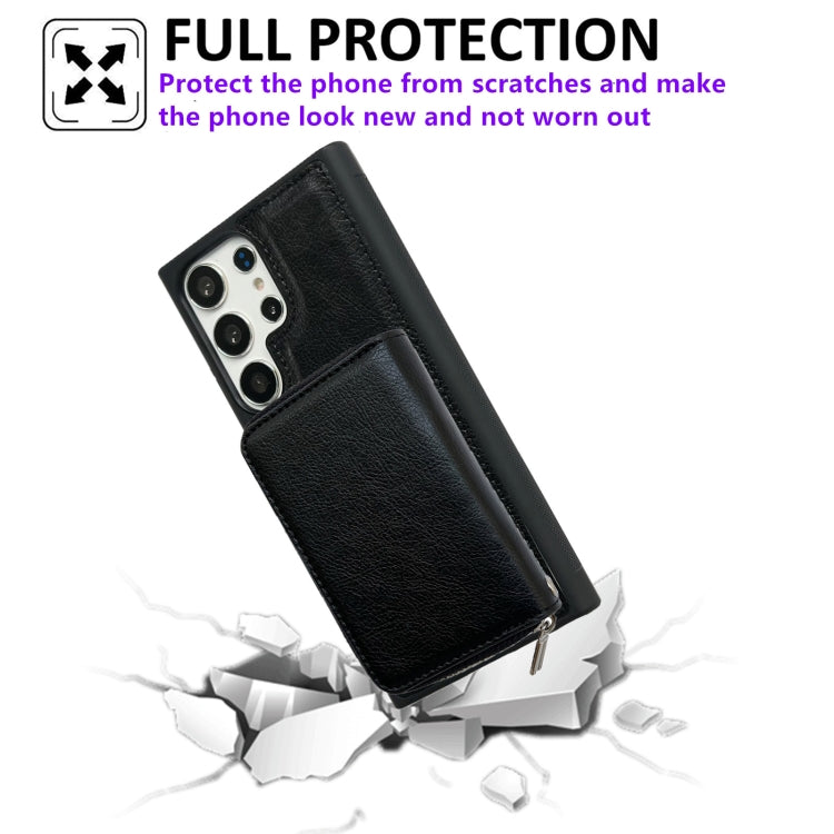 For Samsung Galaxy S21 Ultra 5G Solid Color Zipper 11-Card Slots Bag Phone Case with Lanyard