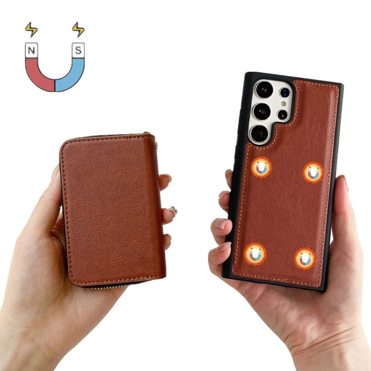 For Samsung Galaxy S21 Ultra 5G Solid Color Zipper 11-Card Slots Bag Phone Case with Lanyard