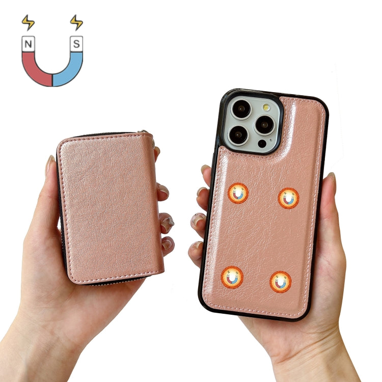 For iPhone 14 Pro Solid Color Zipper 11-Card Slots Bag Phone Case with Lanyard