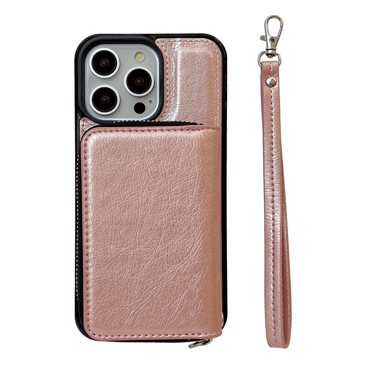 For iPhone 14 Pro Max Solid Color Zipper 11-Card Slots Bag Phone Case with Lanyard