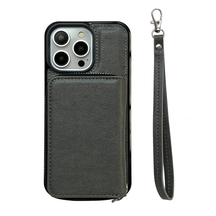 For iPhone 13 Pro Max Solid Color Zipper 11-Card Slots Bag Phone Case with Lanyard
