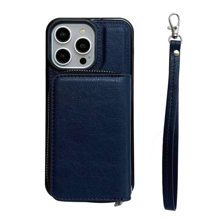 For iPhone 13 Pro Solid Color Zipper 11-Card Slots Bag Phone Case with Lanyard