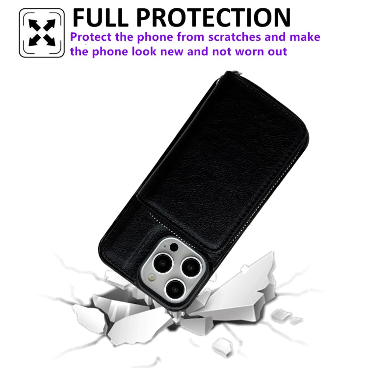 For iPhone 12 / 12 Pro Solid Color Zipper 11-Card Slots Bag Phone Case with Lanyard