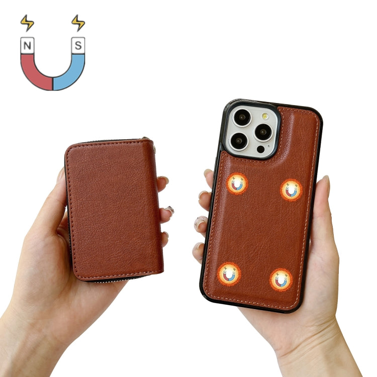 For iPhone 12 / 12 Pro Solid Color Zipper 11-Card Slots Bag Phone Case with Lanyard