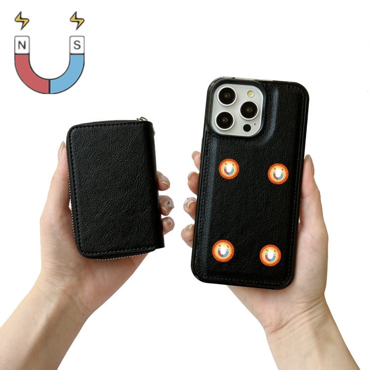For iPhone 12 Pro Max Solid Color Zipper 11-Card Slots Bag Phone Case with Lanyard