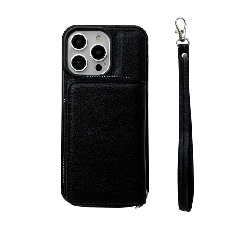 For iPhone 16 Pro Max Solid Color Zipper 11-Card Slots Bag Phone Case with Lanyard