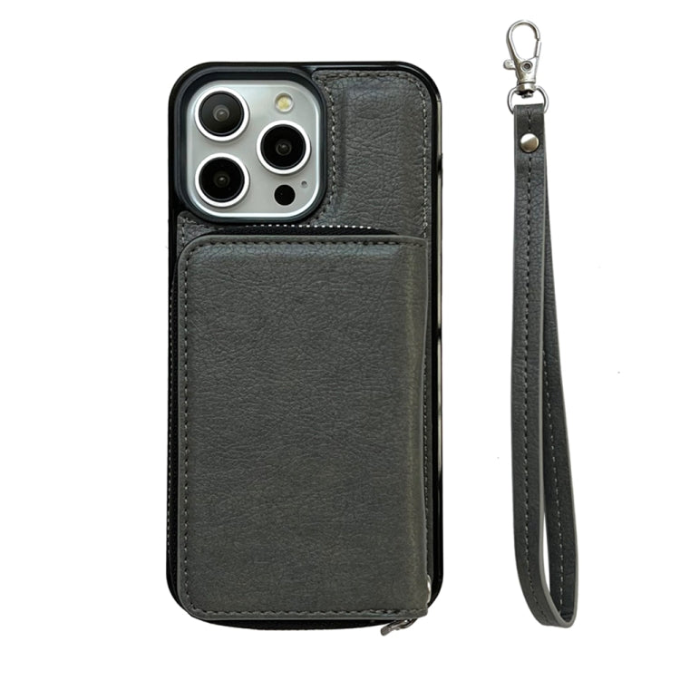 For iPhone 16 Pro Max Solid Color Zipper 11-Card Slots Bag Phone Case with Lanyard