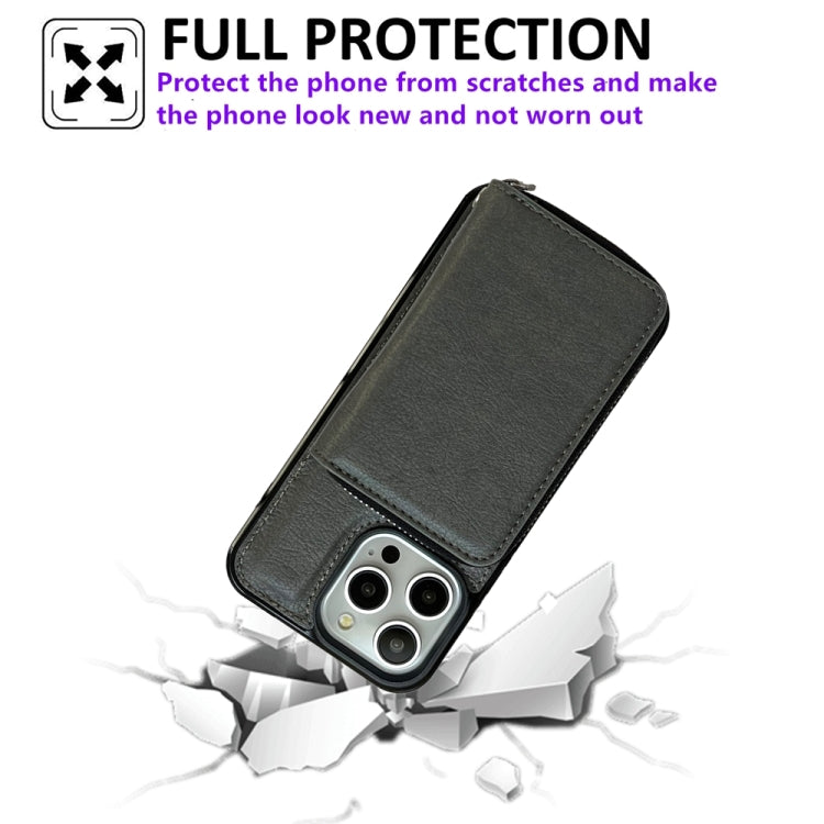 For iPhone 16 Pro Max Solid Color Zipper 11-Card Slots Bag Phone Case with Lanyard