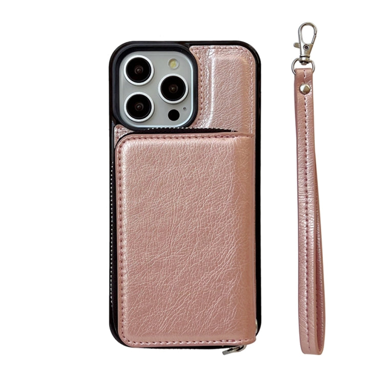 For iPhone 16 Pro Max Solid Color Zipper 11-Card Slots Bag Phone Case with Lanyard