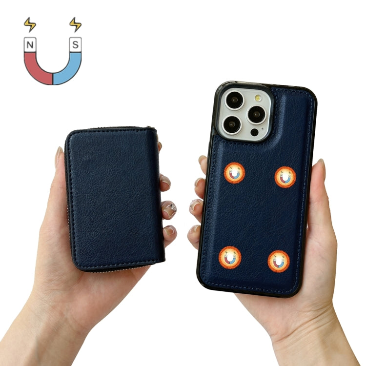 For iPhone 16 Pro Solid Color Zipper 11-Card Slots Bag Phone Case with Lanyard