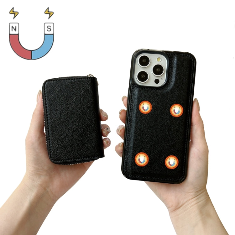 For iPhone 16 Pro Solid Color Zipper 11-Card Slots Bag Phone Case with Lanyard