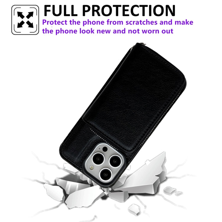 For iPhone 16 Pro Solid Color Zipper 11-Card Slots Bag Phone Case with Lanyard
