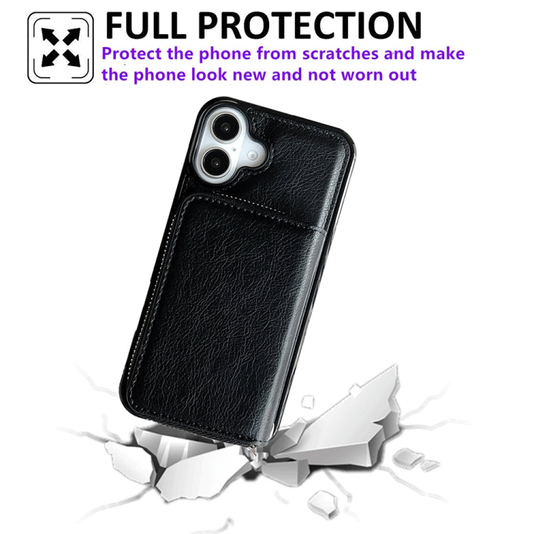 For iPhone 16 Plus Solid Color Zipper 11-Card Slots Bag Phone Case with Lanyard