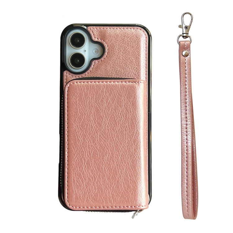 For iPhone 16 Solid Color Zipper 11-Card Slots Bag Phone Case with Lanyard