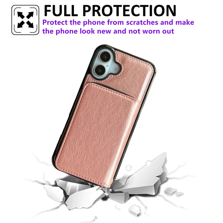 For iPhone 16 Solid Color Zipper 11-Card Slots Bag Phone Case with Lanyard