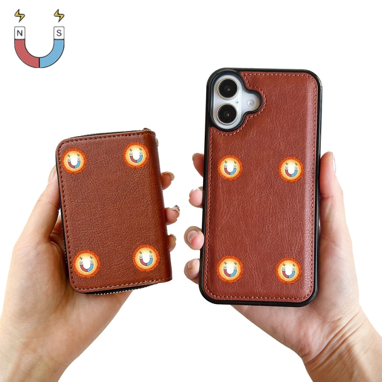 For iPhone 16 Solid Color Zipper 11-Card Slots Bag Phone Case with Lanyard