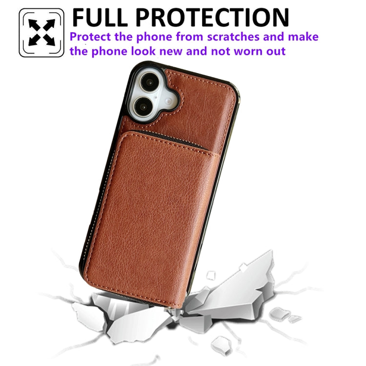 For iPhone 16 Solid Color Zipper 11-Card Slots Bag Phone Case with Lanyard