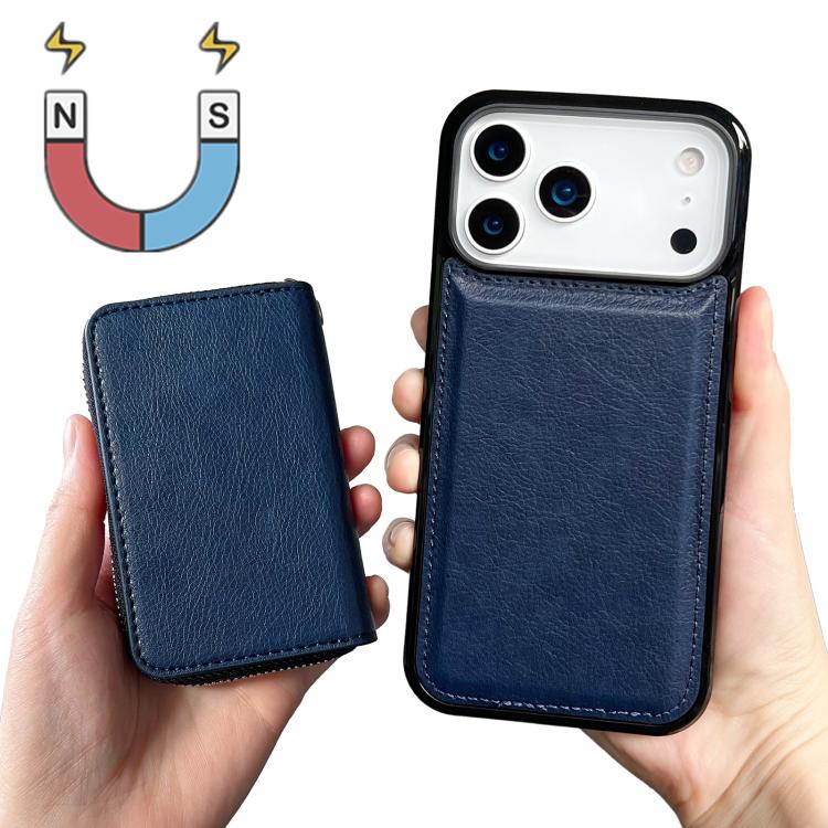 For iPhone 17 Pro Max Solid Color Zipper 11-Card Slots Bag Phone Case with Lanyard