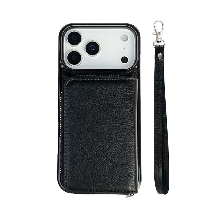 For iPhone 17 Pro Max Solid Color Zipper 11-Card Slots Bag Phone Case with Lanyard