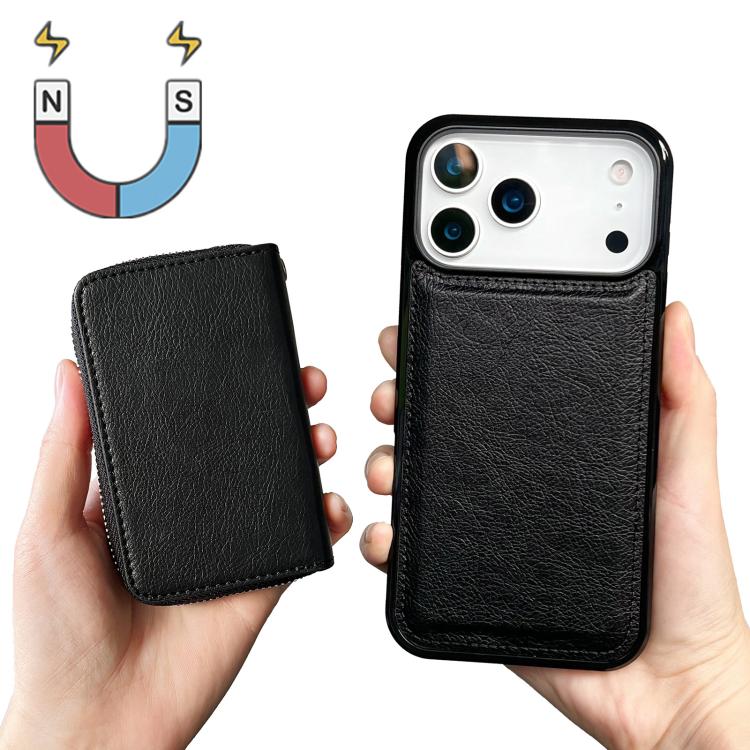 For iPhone 17 Pro Max Solid Color Zipper 11-Card Slots Bag Phone Case with Lanyard