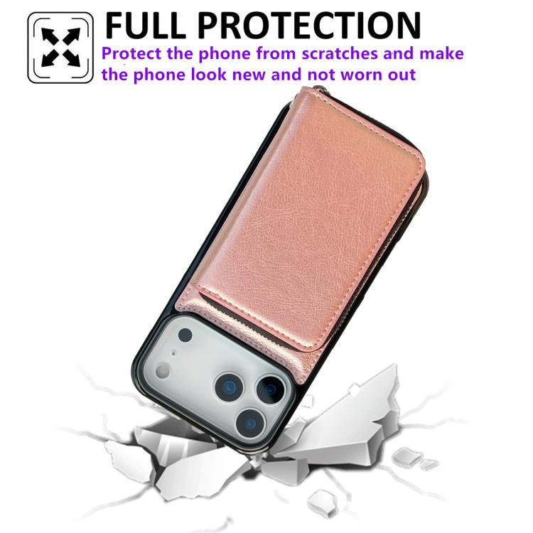 For iPhone 17 Pro Max Solid Color Zipper 11-Card Slots Bag Phone Case with Lanyard