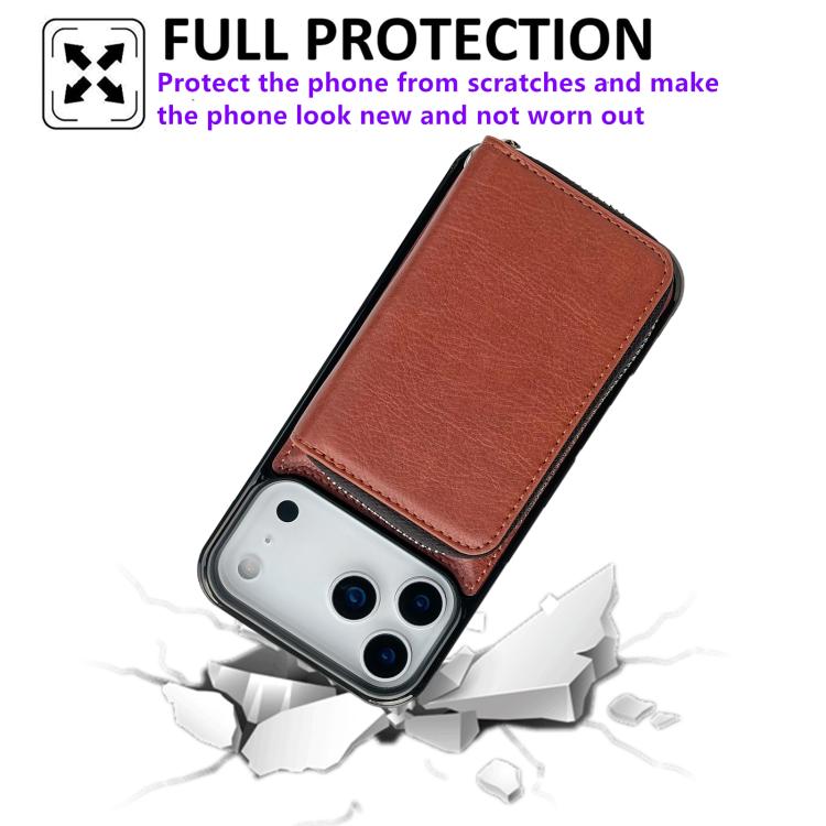 For iPhone 17 Pro Max Solid Color Zipper 11-Card Slots Bag Phone Case with Lanyard