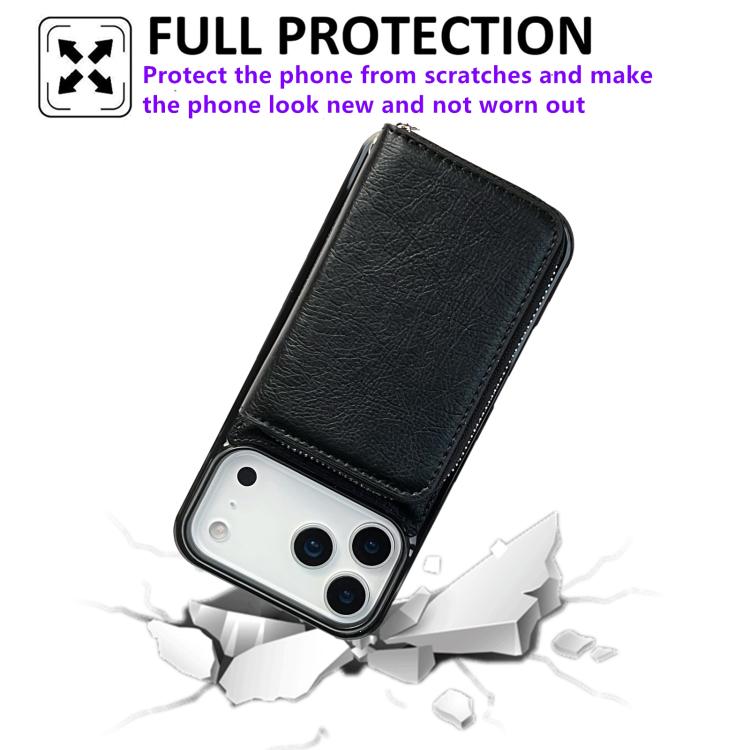 For iPhone 17 Pro Solid Color Zipper 11-Card Slots Bag Phone Case with Lanyard