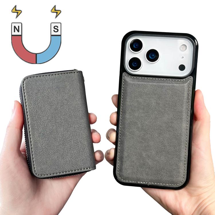 For iPhone 17 Pro Solid Color Zipper 11-Card Slots Bag Phone Case with Lanyard