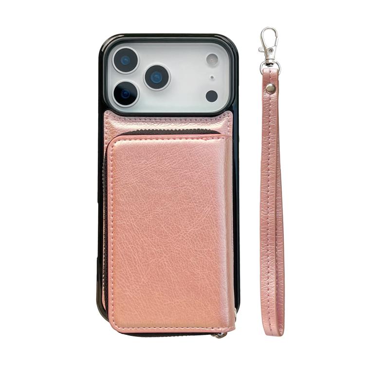 For iPhone 17 Pro Solid Color Zipper 11-Card Slots Bag Phone Case with Lanyard