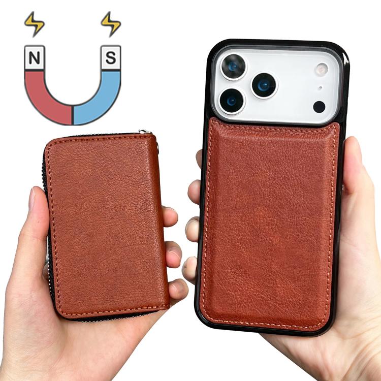 For iPhone 17 Pro Solid Color Zipper 11-Card Slots Bag Phone Case with Lanyard