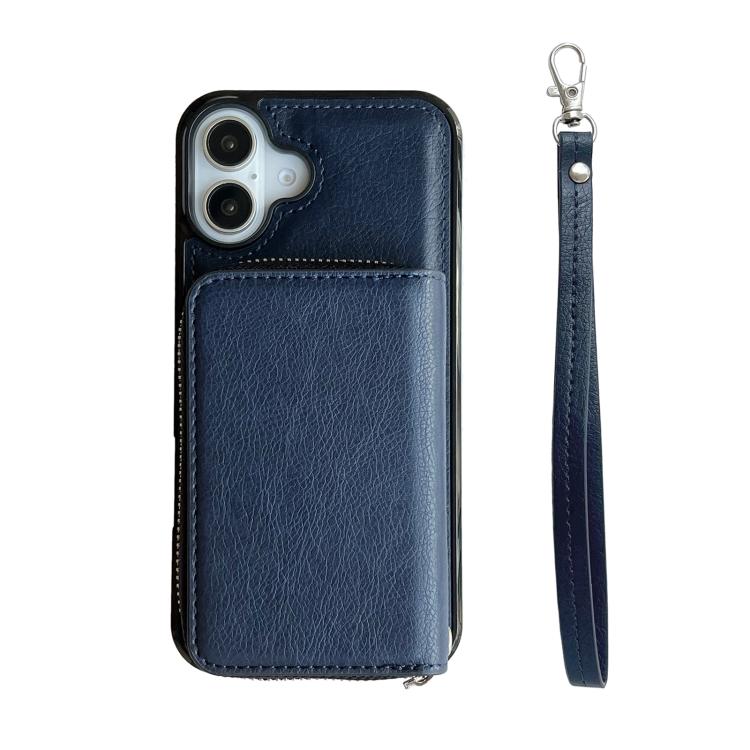 For iPhone 17 Solid Color Zipper 11-Card Slots Bag Phone Case with Lanyard
