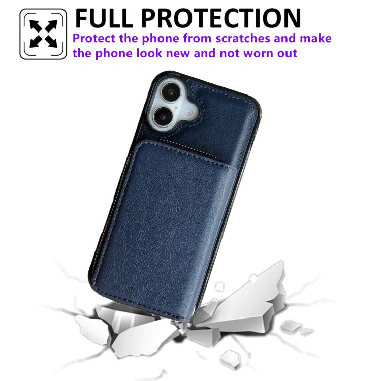 For iPhone 17 Solid Color Zipper 11-Card Slots Bag Phone Case with Lanyard