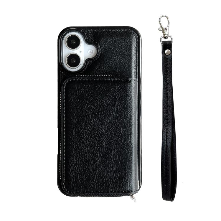 For iPhone 17 Solid Color Zipper 11-Card Slots Bag Phone Case with Lanyard