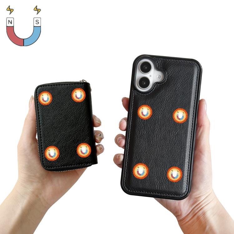For iPhone 17 Solid Color Zipper 11-Card Slots Bag Phone Case with Lanyard