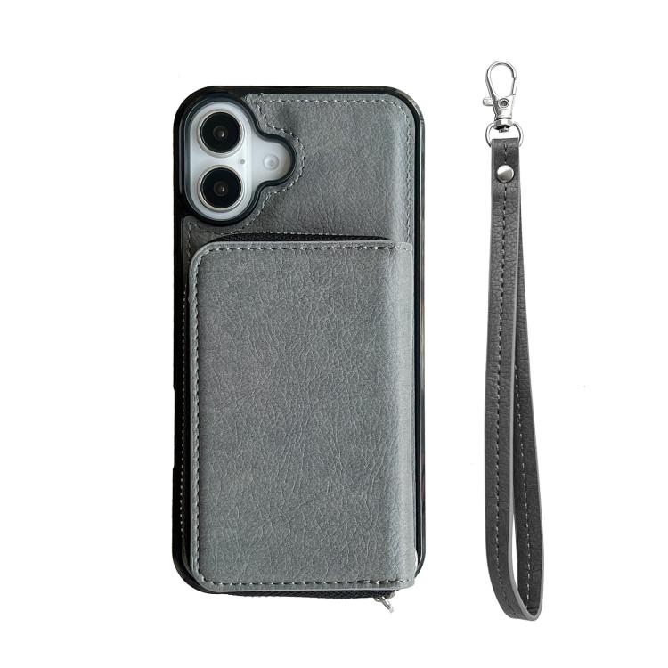 For iPhone 17 Solid Color Zipper 11-Card Slots Bag Phone Case with Lanyard