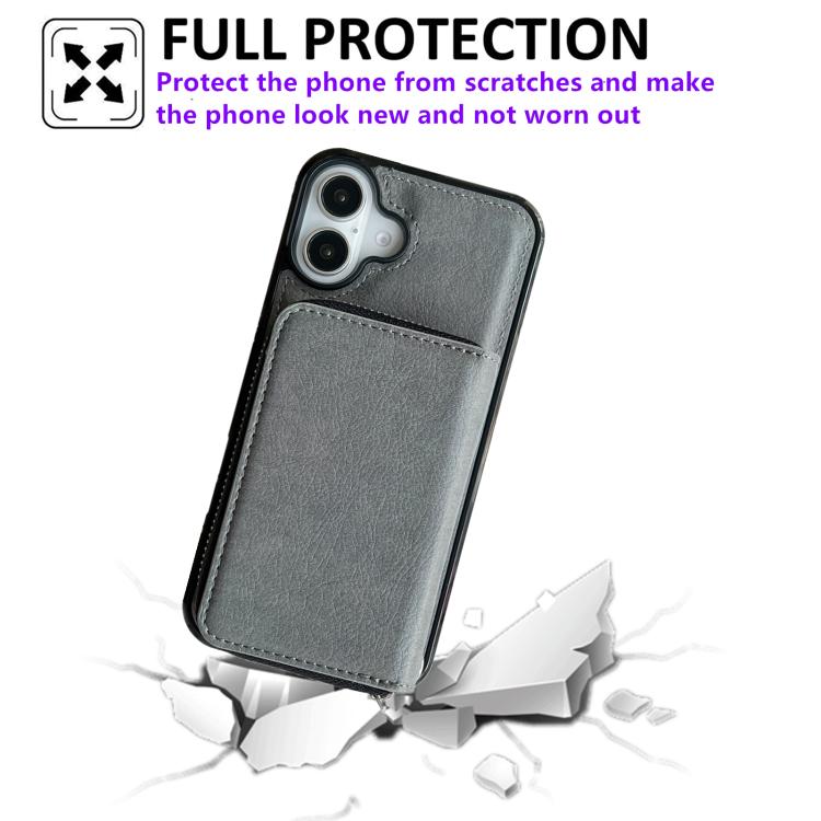 For iPhone 17 Solid Color Zipper 11-Card Slots Bag Phone Case with Lanyard