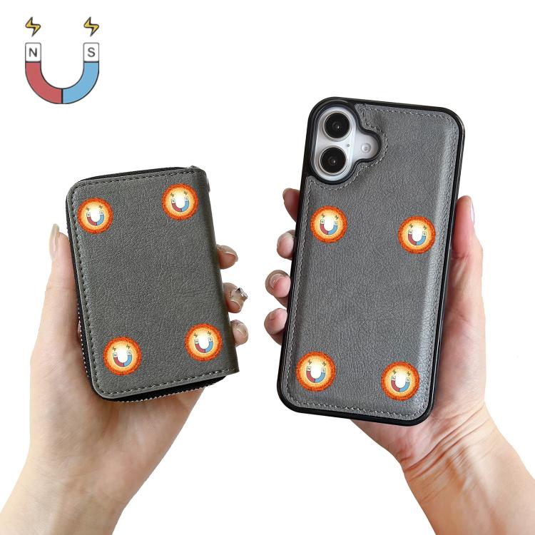 For iPhone 17 Solid Color Zipper 11-Card Slots Bag Phone Case with Lanyard