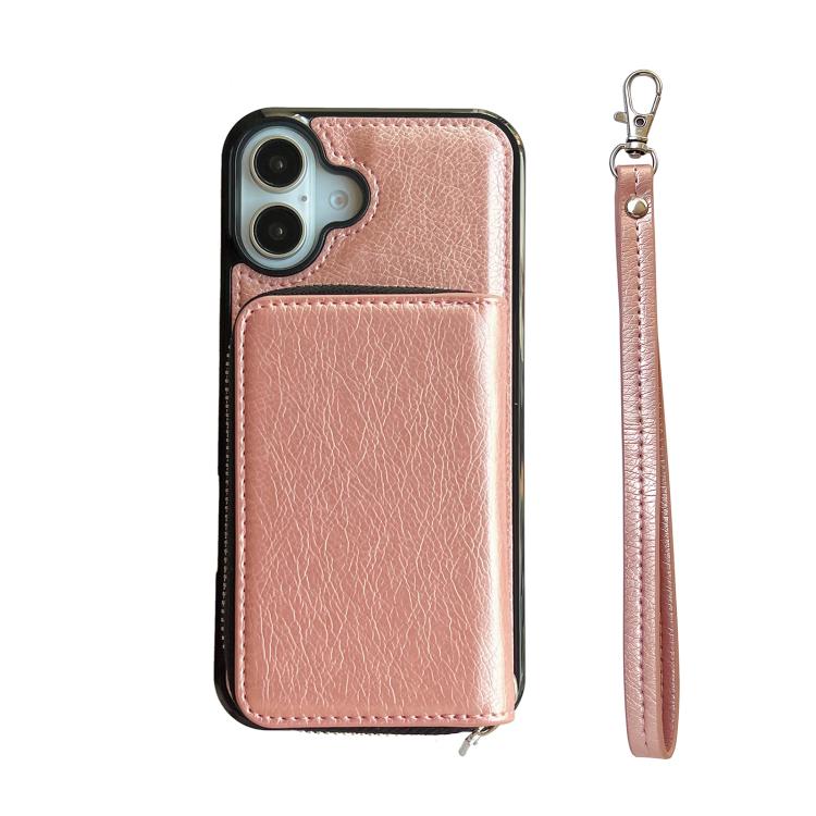 For iPhone 17 Solid Color Zipper 11-Card Slots Bag Phone Case with Lanyard