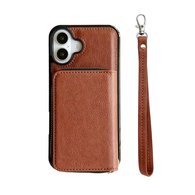 For iPhone 17 Solid Color Zipper 11-Card Slots Bag Phone Case with Lanyard