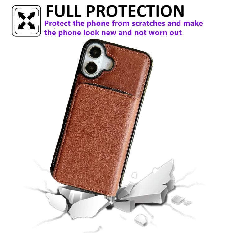 For iPhone 17 Solid Color Zipper 11-Card Slots Bag Phone Case with Lanyard