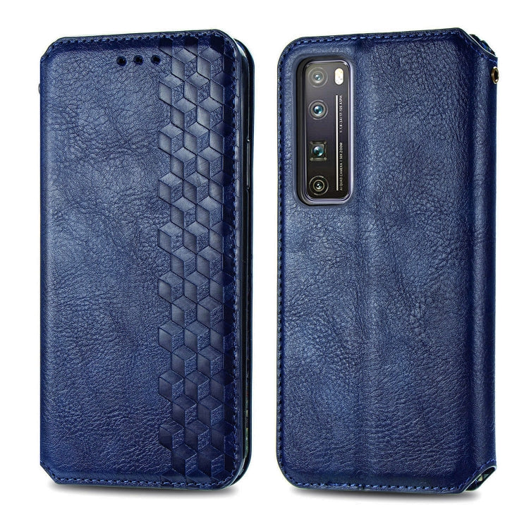 For Huawei Nova 7 Pro Cubic Grid Pressed Horizontal Flip Magnetic PU Leather Case with Holder & Card Slots & Wallet