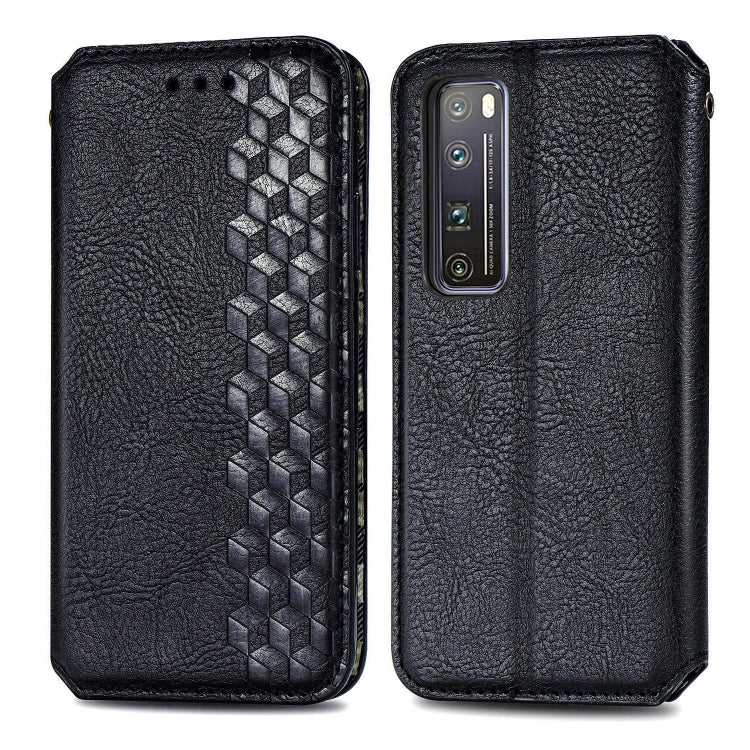 For Huawei Nova 7 Pro Cubic Grid Pressed Horizontal Flip Magnetic PU Leather Case with Holder & Card Slots & Wallet