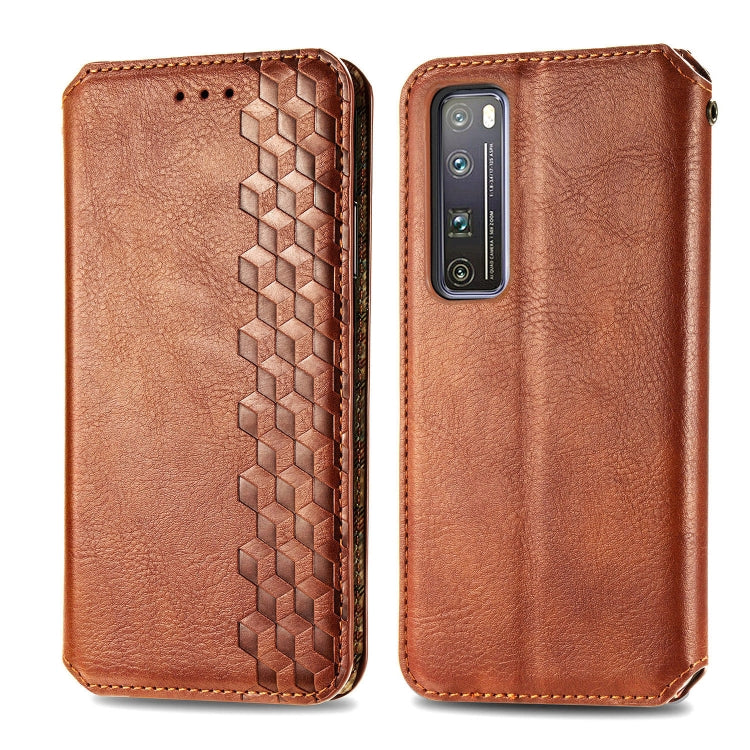 For Huawei Nova 7 Pro Cubic Grid Pressed Horizontal Flip Magnetic PU Leather Case with Holder & Card Slots & Wallet