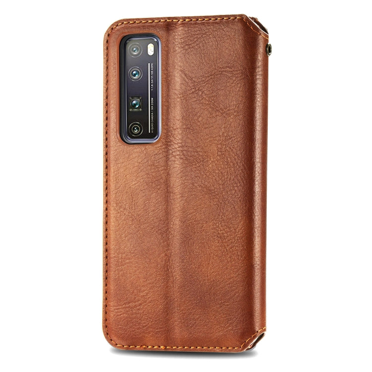 For Huawei Nova 7 Pro Cubic Grid Pressed Horizontal Flip Magnetic PU Leather Case with Holder & Card Slots & Wallet