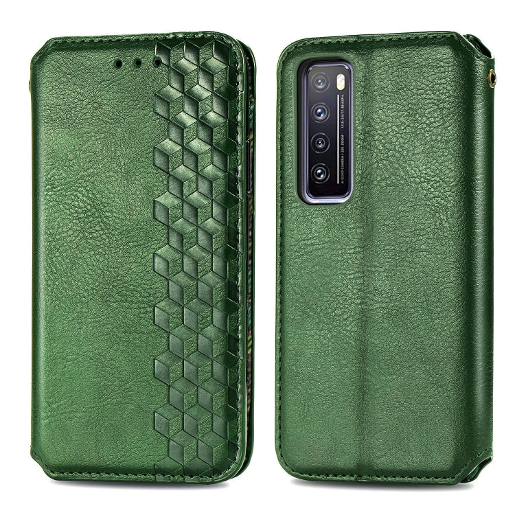 For Huawei Nova 7 Cubic Grid Pressed Horizontal Flip Magnetic PU Leather Case with Holder & Card Slots & Wallet