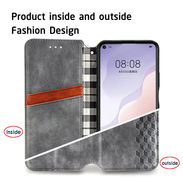 For Huawei Nova 7 Cubic Grid Pressed Horizontal Flip Magnetic PU Leather Case with Holder & Card Slots & Wallet
