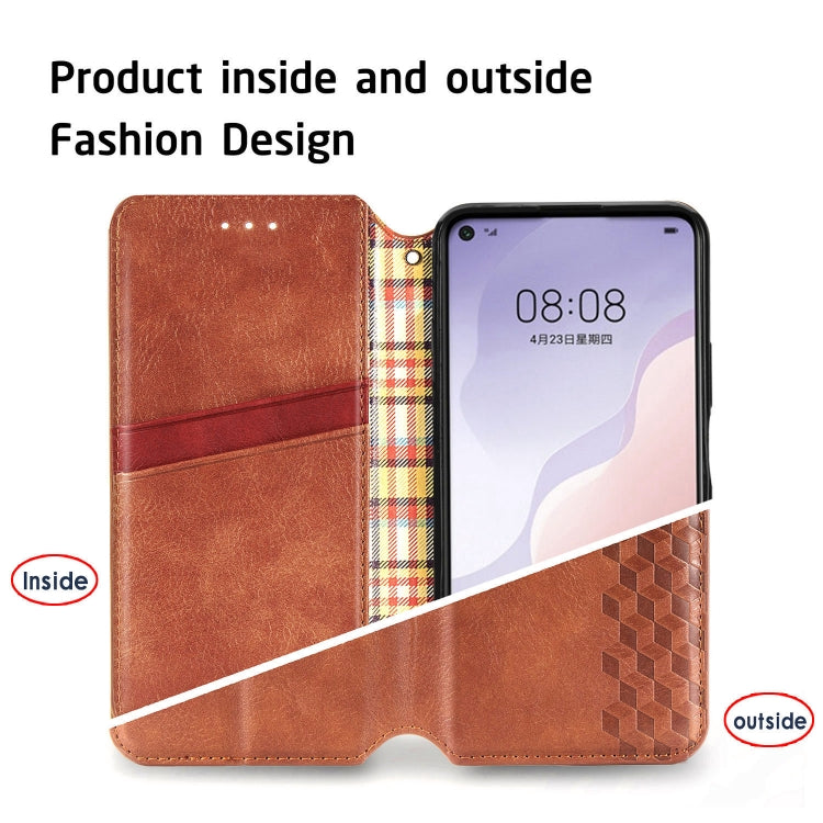 For Huawei Nova 7 Cubic Grid Pressed Horizontal Flip Magnetic PU Leather Case with Holder & Card Slots & Wallet